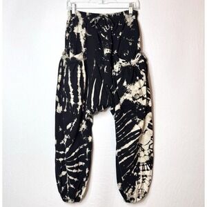Harem Pants Sz S Black Baggy Yoga Hippie Artsy Boho Dye 100% Cotton Pockets